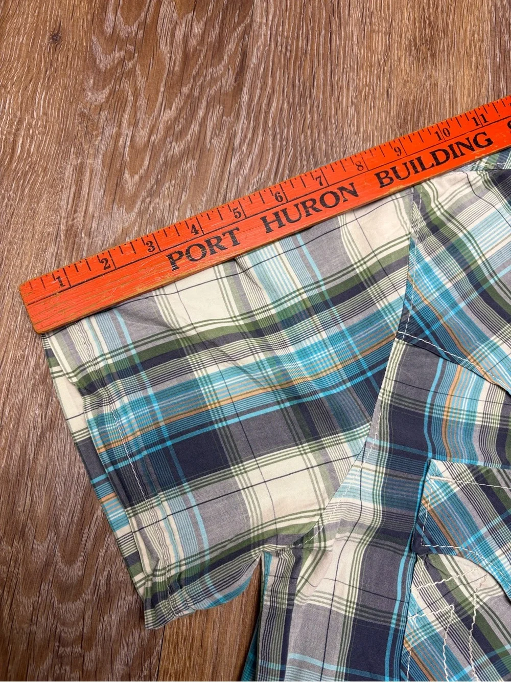 True Religion Men's Short-Sleeve Plaid Button-Down Shirt - Teal/Gray/White